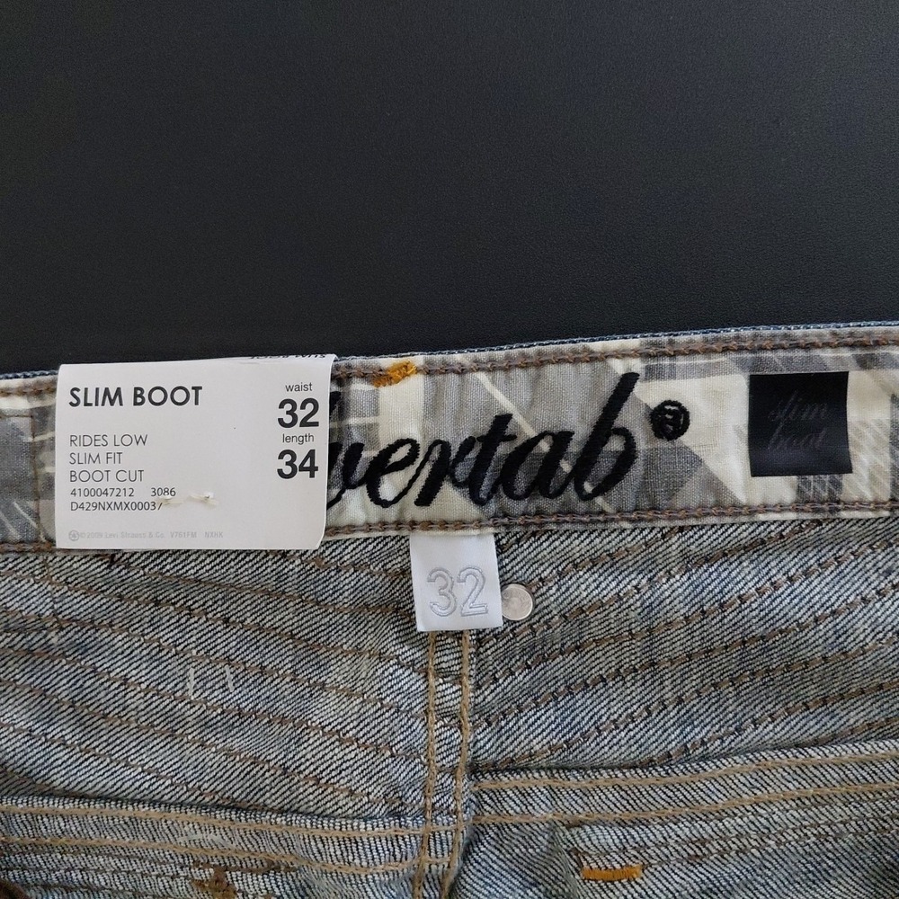 NOS Levi's SilverTab Boot Jeans 32x34 Y2K Blue Denim SLIM BOOT Leather Trim VTG - Picture 13 of 15